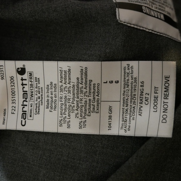 BNWT FLAME-RESISTANT CARHARTT LOOSE FIT LONG-SLEEVE BUTTON-FRONT SHIRT SIZE L - Picture 10 of 13